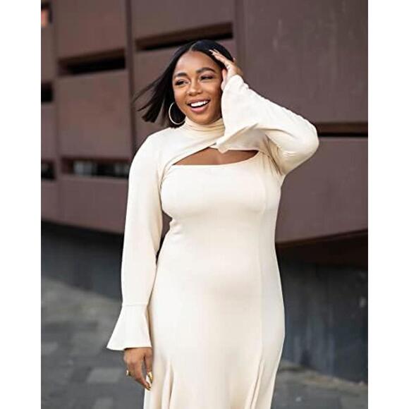 NWT The Drop Crème Brulee Mock‎ Neck L/S Knit Dress Collab w Kela Walker Sz M - Picture 2 of 6